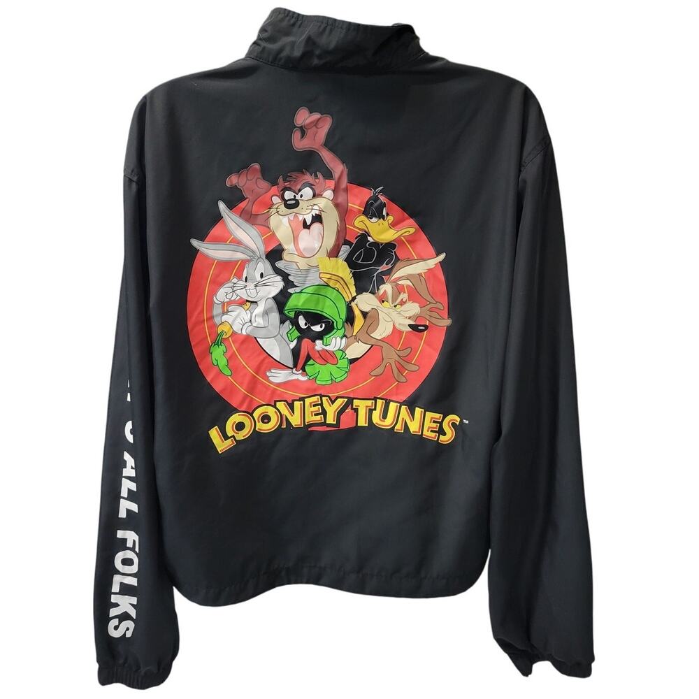 Looney Tunes Unisex Mens Womens M 1/2 zip pullover rain Jacket Black Bugs Taz